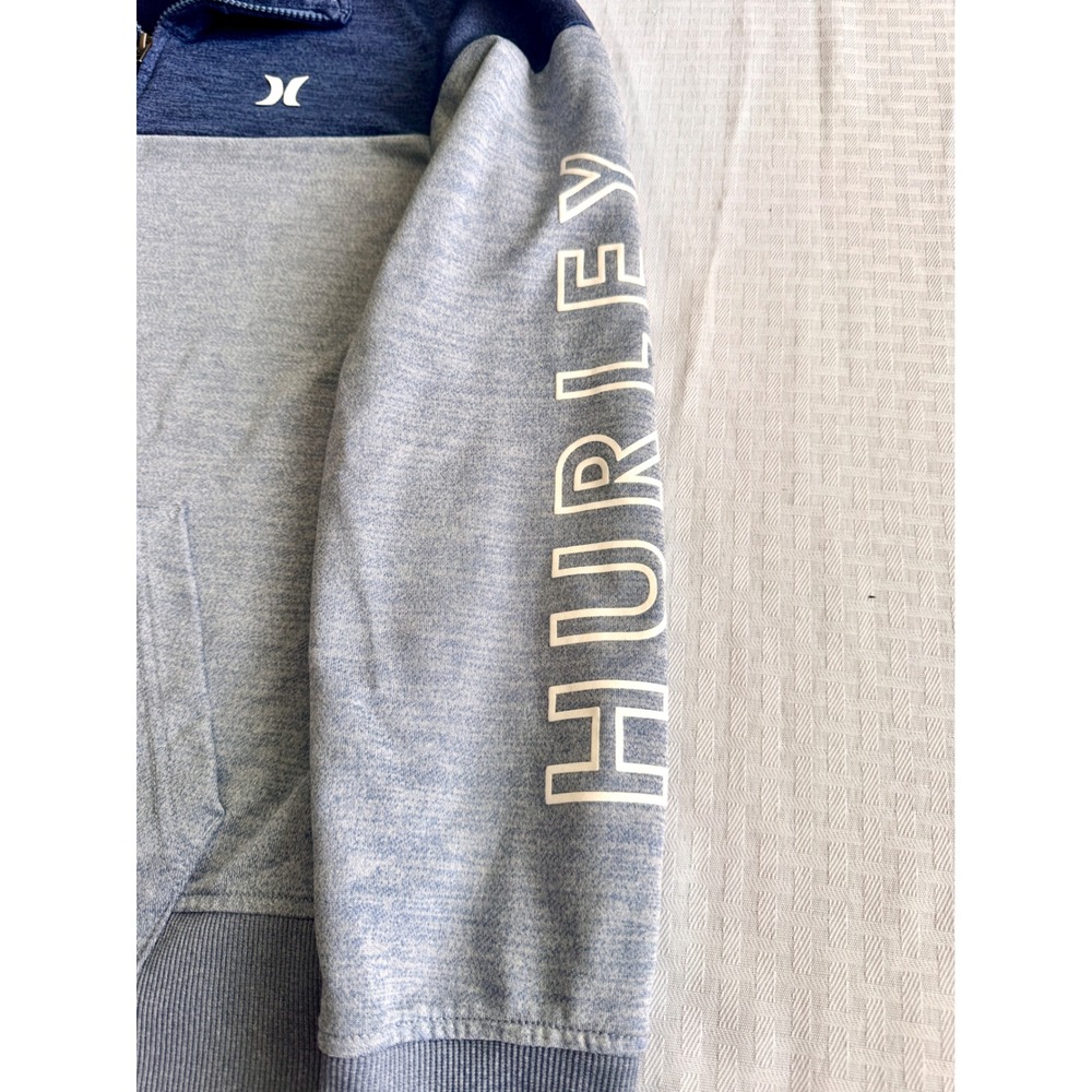 Hurley Boys XL Quarter Zip Pullover Sweater Blue Grey Colorblock Kangaroo Pocket - Picture 3 of 10